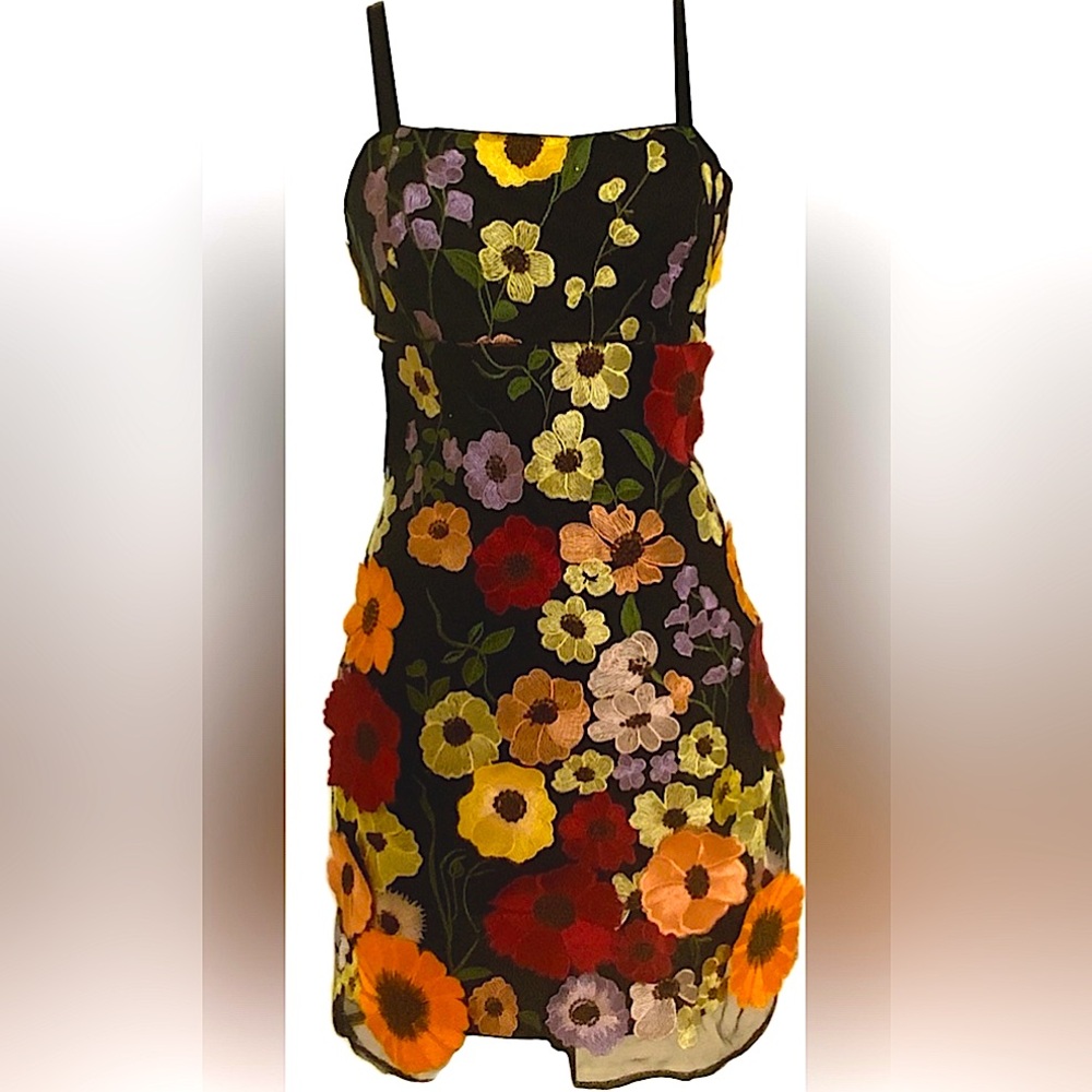Flower embroidered mini dress